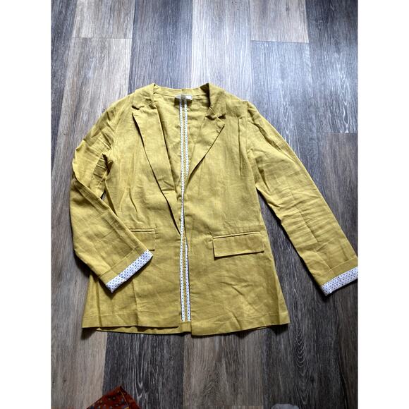 HAVE Linen Polka Dot Butter Yellow Blazer Small Cottage Scandi Layering 90s - Picture 2 of 6
